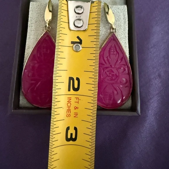 Carved Pink Jade Drop Earrings in 18kt Gold Over Sterling - Picture 4 of 4